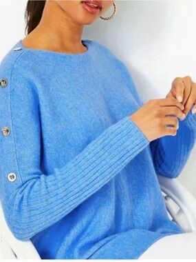 NWT Lilly Pulitzer Arna Boatneck Sweater Blue Gold Button XL Flaw